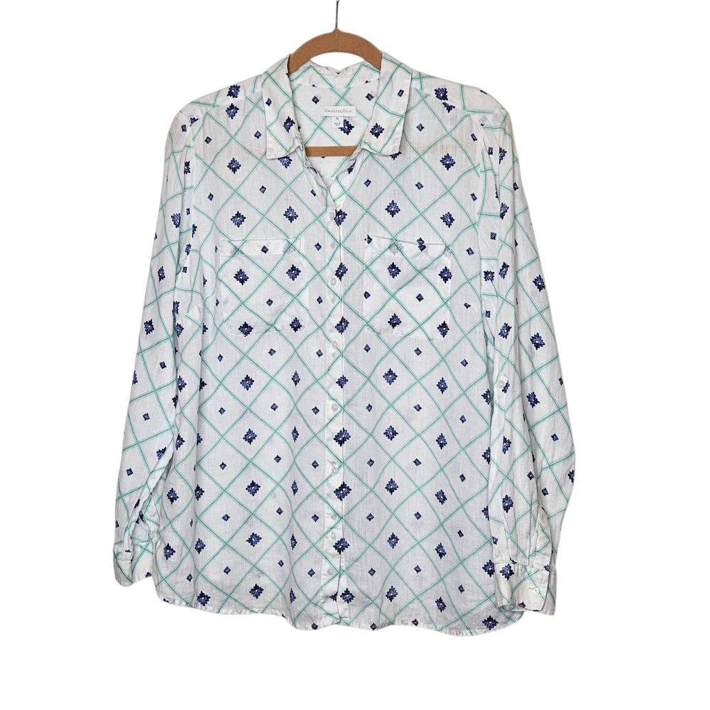 Charter Club Button Down Shirt‎ Floral Print Long Sleeve Top XL